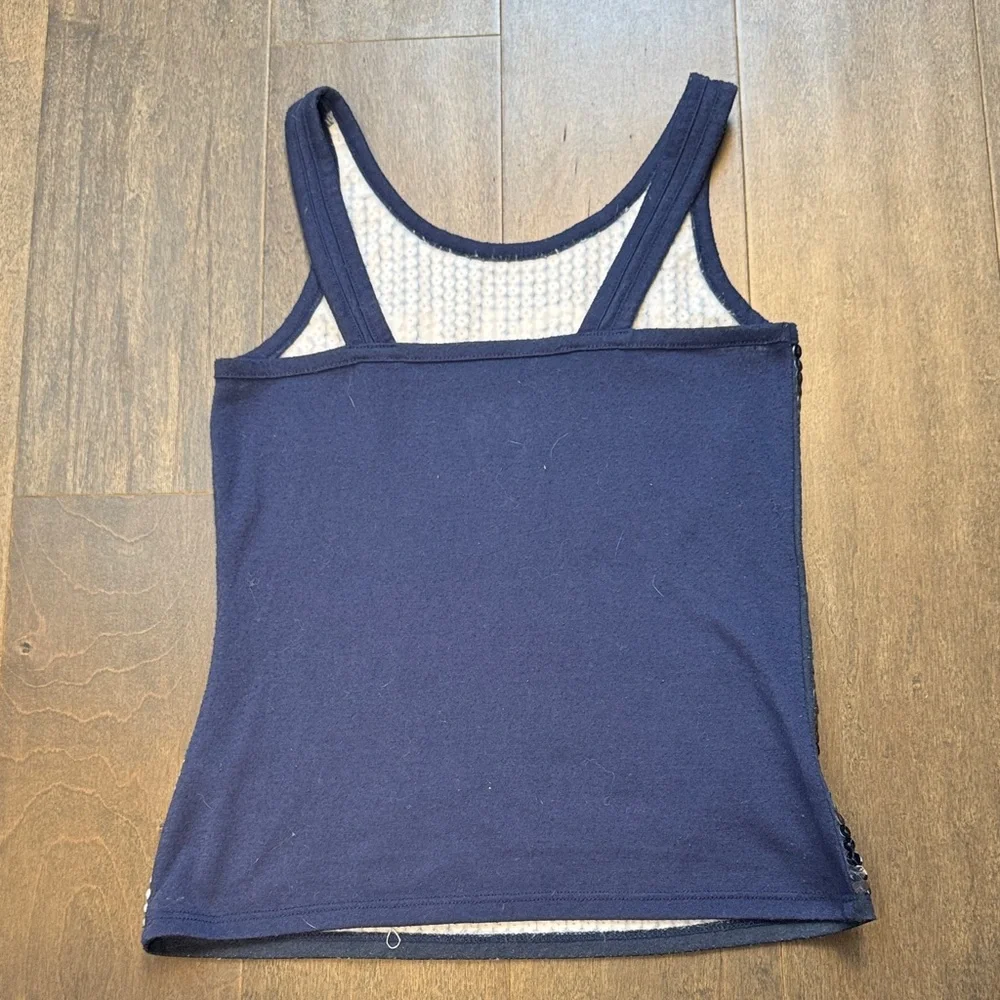 Justice Girls Size 8 Sequin LOVE Eye Graphic Tank Top Navy Blue 3/$30